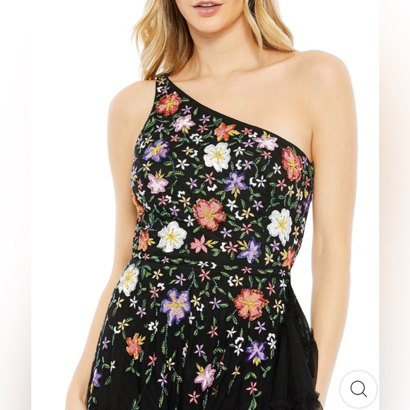 Mac Duggal 9164 Embroidered Corset Floral Sequin Black Maxi Dress Gown Size 12 - Picture 4 of 8